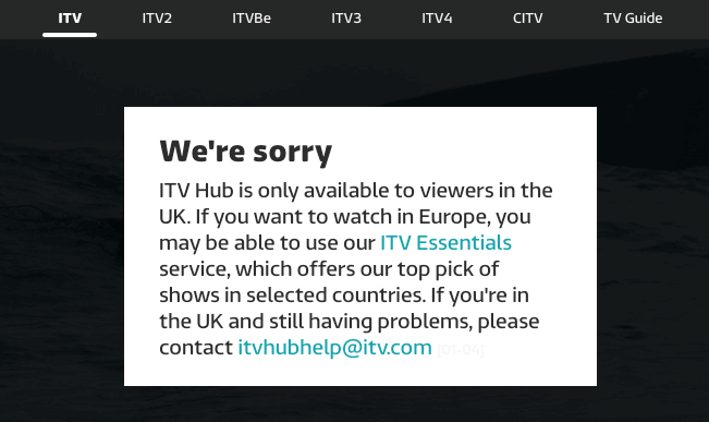 ITV Geoblock Error VPN