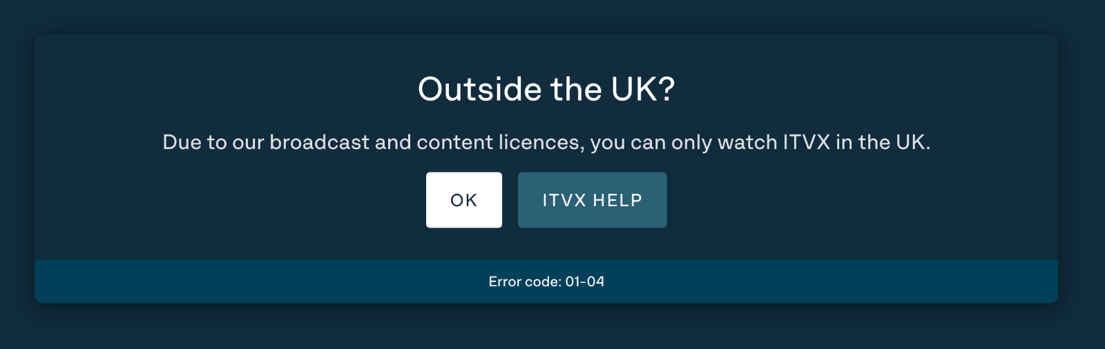 ITV X Geoblock error 01-04 vpn